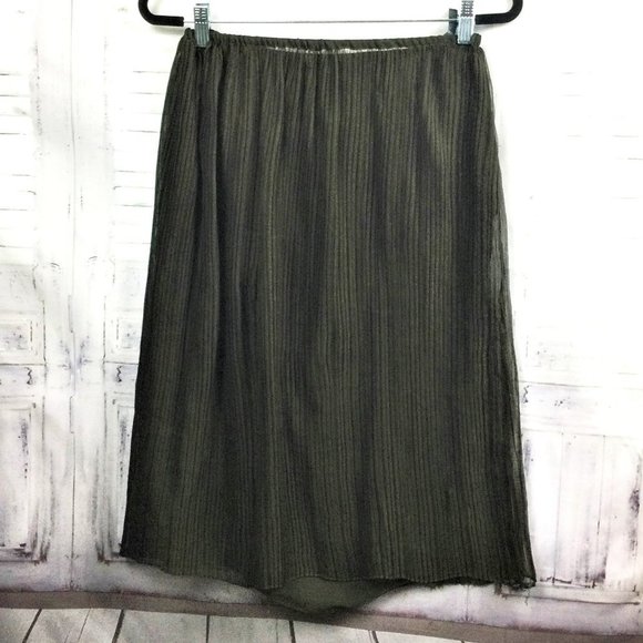 Donna Karen Dark Green Pleated Midi Skirt 10 NWT